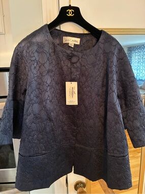 NWT Sara Campbell Blue Floral Jacket Women's XL Button Pockets Short 3/4 Sleeve